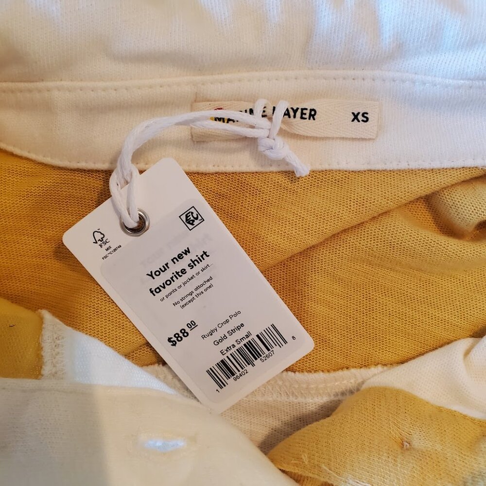 Marine Layer Rugby Crop Polo in Gold Stripe - Picture 4 of 5